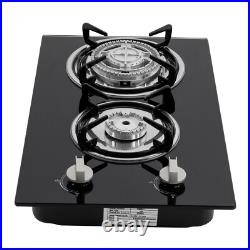 2 Burner Propane Gas Cooktop LPG Dual Fuel Gas Stove Top Tempered Glass Black