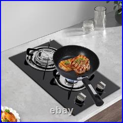 2 Burner Propane Gas Cooktop LPG Dual Fuel Gas Stove Top Tempered Glass Black