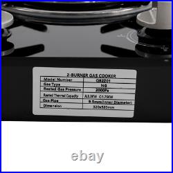 2 Burner Propane Gas Cooktop LPG Dual Fuel Gas Stove Top Tempered Glass Black