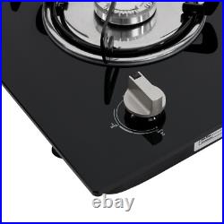 2 Burner Propane Gas Cooktop LPG Dual Fuel Gas Stove Top Tempered Glass Black