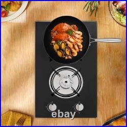 2 Burner Propane Gas Cooktop LPG Dual Fuel Gas Stove Top Tempered Glass Black