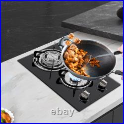 2 Burner Propane Gas Cooktop LPG Dual Fuel Gas Stove Top Tempered Glass Black