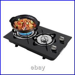 2 Burner Propane Gas Cooktop LPG Dual Fuel Gas Stove Top Tempered Glass Black