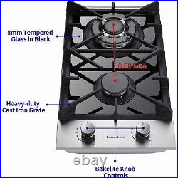 2-Burners Gas Cooktop 12in Eascookchef Tempered Glass NG/LPG Convertible New