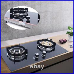 2 Burners Gas Cooktop Stove Top Built-In Natural Gas Stove Black Tempered Glass