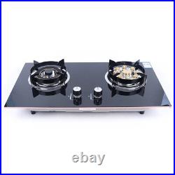 2 Burners Gas Cooktop Stove Top Built-In Natural Gas Stove Black Tempered Glass