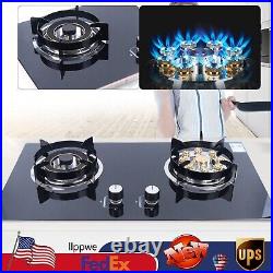 2 Burners Gas Cooktop Stove Top Tempered Glass Built-In Tempered Glass Built-In