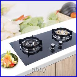 2 Burners Gas Cooktop Stove Top Tempered Glass Built-In Tempered Glass Built-In