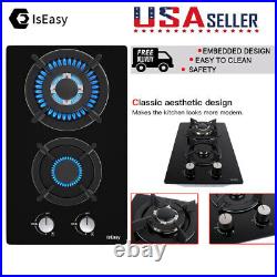 2 Burners Gas Stove 12 Built-In Gas Cooktops Tempered Glass LPG/NG Gas Cooktops