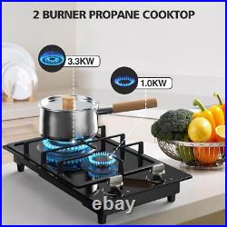 20 Gas Stove Top 2 Burner Propane Cooktop Portable Tempered Glass Gas Cooktop