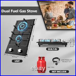20 Gas Stove Top 2 Burner Propane Cooktop Portable Tempered Glass Gas Cooktop