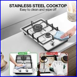 20 Inch Gas Cooktop 2 Burner Propane Stainless Steel Gas Stove NG/LPG Dual Fuel