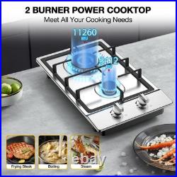 20 Inch Gas Cooktop 2 Burner Propane Stainless Steel Gas Stove NG/LPG Dual Fuel