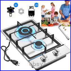 20 Inch Gas Cooktop 2 Burner Propane Stainless Steel Gas Stove NG/LPG Dual Fuel