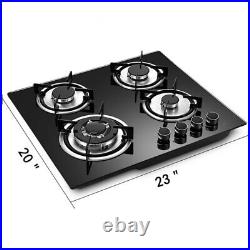 20x23 4 Burner Gas Cooktop Stove Tempered Glass Built-In LPG/NG Countertop Hob