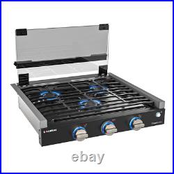 21 Inch RV Propane Cooktop 3 Burner, Camper Gas Stove Slide-in with Glass Cover