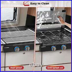 21 Inch RV Propane Cooktop 3 Burner, Camper Gas Stove Slide-in with Glass Cover