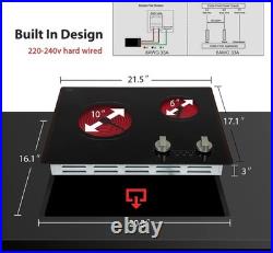 21 inch Electric Cooktop Ceramic Glass Stove Top 2 Burners Drop-in Touch Control