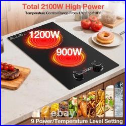 2100W Electric Cooktop Plug-in Infrared Stove 2 Burners Cooker 110V for Kitchen