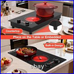 2100W Electric Cooktop Plug-in Infrared Stove 2 Burners Cooker 110V for Kitchen