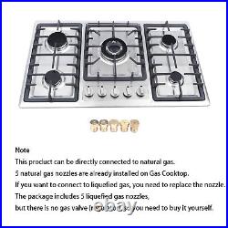 23/34 Stove Top 5 Burners Built-In Gas Propane Cooktop Cooking Stainless Steel