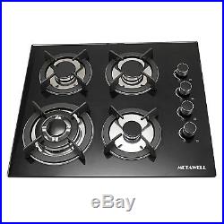 23.6'' Built-in 4 Burner GAS Cooktop Stove Cook Top & Tempered Glass NG/LPG Hob