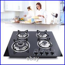 23 Gas Stove Top Built-in 4-Burner Lpg/ng Gas Cooktop Countertop Tempered Glass