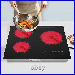 24 3-Burner Built-in Electric Cooktop Ceramic Stove Top Touch Timing 110V 2600W