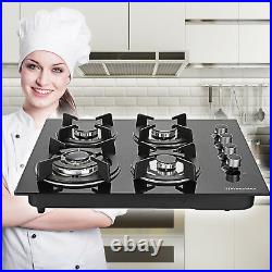 24 4 Burners Gas Cooktop Stove Top Tempered Glass Built-In LPG/NG Gas Cooktops
