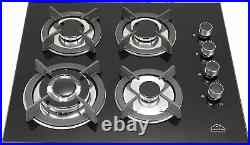 24 4Burners Built-In NG LPG Gas Stove Cooktop with Black Tempered Glass USA