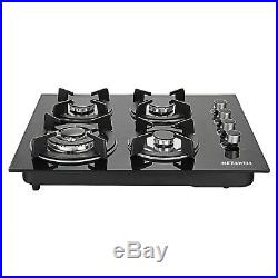 24 61cm 4Burners Built-In NG LPG Gas Stove Cooktop with Black Tempered Glass US