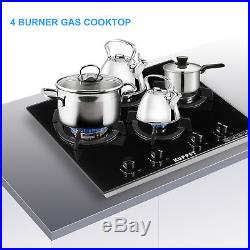 24 Built-In Black Tempered Glass NG LPG Gas Stove Cooktop with 4 Burners