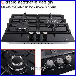 24 Built-In Gas Cooktop, 3 Burner Gas Stovetop, 24 Inch NG/LPG Convertible Natu