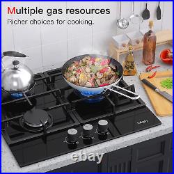 24 Built-In Gas Cooktop, 3 Burner Gas Stovetop, 24 Inch NG/LPG Convertible Natu