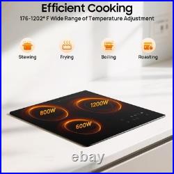 24 Built-in Electric Ceramic Cooktop 3 Burners Stove Touch Control, 2600W Total