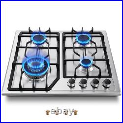 24 Built-in Gas Cooktop Gas Stove Top 4 Burner Stainless Steel NG/LPG Dual Fuel
