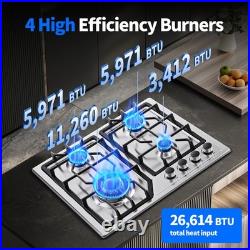 24 Built-in Gas Cooktop Gas Stove Top 4 Burner Stainless Steel NG/LPG Dual Fuel