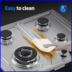 24 Built-in Gas Cooktop Gas Stove Top 4 Burner Stainless Steel NG/LPG Dual Fuel