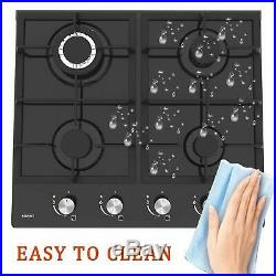 24 Built-in Gas Cooktop Stove LPG/NG Gas Hob with4 Booster Burners Tempered Glass