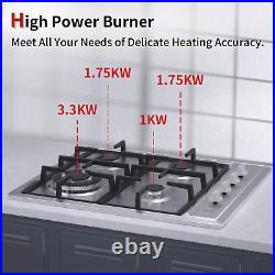 24 Cooktop Gas 4 Burner Stove Cooker Built-in Stainless Steel Hob LPG/NG Silver