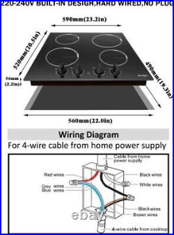 24'' Electric Cooktop 4 Burners Drop In Induction Glass Stove Top Knob Control