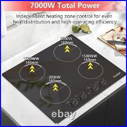 24'' Electric Cooktop 4 Burners Drop In Induction Glass Stove Top Knob Control