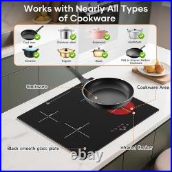 24 Electric Cooktop 6000W Built-in 4 Burner Touch Control 220V-240V Black