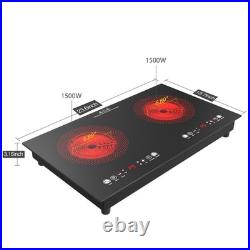24 Electric Cooktop Plug-in Stove Kitchen 2 Burners Ceramic Cooker 2400W 110V