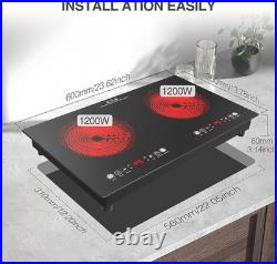 24 Electric Cooktop Plug-in Stove Kitchen 2 Burners Ceramic Cooker 2400W 110V
