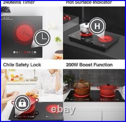 24 Electric Cooktop Plug-in Stove Kitchen 2 Burners Ceramic Cooker 2400W 110V