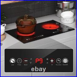 24 Electric Cooktop Plug-in Stove Kitchen 2 Burners Ceramic Cooker 2400W 110V
