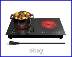 24 Electric Cooktop Plug-in Stove Kitchen 2 Burners Ceramic Cooker 2400W 110V