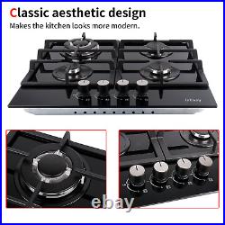 24 Gas Cooktop 4 Burners Stove Top Tempered Glass Built-In LPG/NG Gas Cooker US