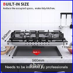 24 Gas Cooktop 4 Burners Stove Top Tempered Glass Built-In LPG/NG Gas Cooker US